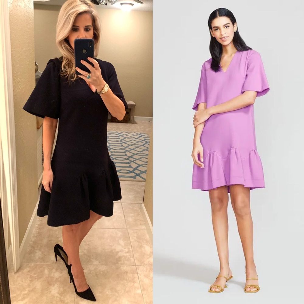 Lela Rose Navy Blue Crepe Ruffle Hem Woolblend Dress